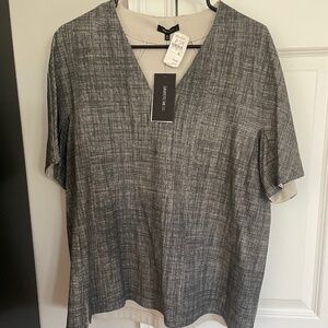 Lafayette 148 Short sleeve v-neck black multi lined top, NWT, XL